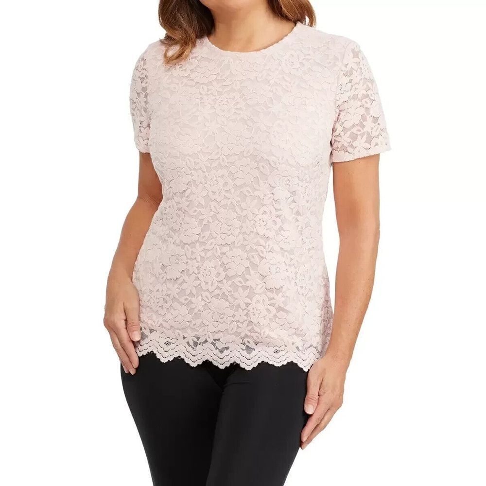 Teddy Rose Women's Lacy Keyhole Top, Pink, NEW